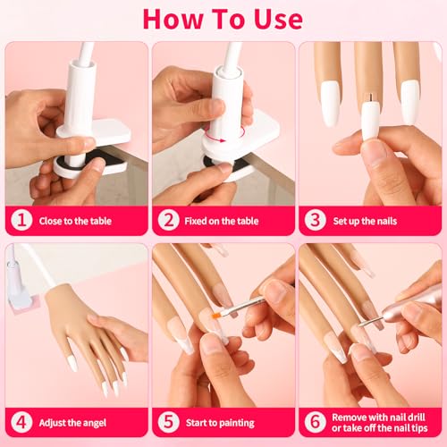 Practice Hand for Acrylic Nails - Nail Tips Won't Fall off Again- Flexible Fake Nail Mannequin Hand Practice for Training