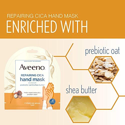 Aveeno Repairing Cica Hand Mask With Prebiotic Oat and Shea Butter, 6 Count