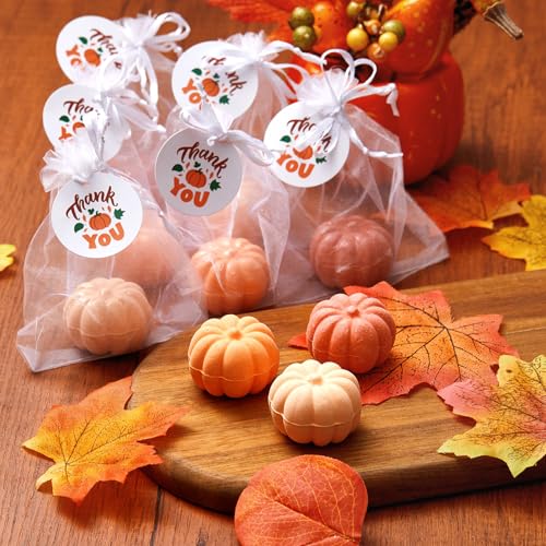 Lounsweer 24 Pcs Little Pumpkin Baby Shower Favors Thanksgiving Fall Pumpkin Bath Bombs Bridal Shower Party Favors with Gift Tags and Organza Bag for Wedding Gift Thanksgiving Decor