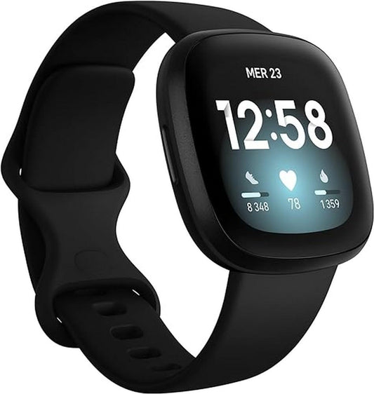 Fitbit Versa 3 Health & Fitness Smartwatch with GPS, 24/7 Heart Rate, Alexa Built-in, 6+ Days Battery, Black/Black, One Size (S & L Bands Included)