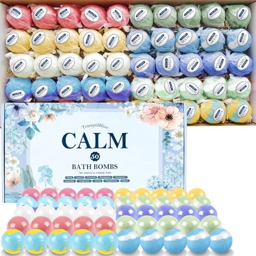 Bath Bombs Set 50 PCS with 10 Rich Scents, Bath Bombs for Women, Natural Bubble Bombs with Shea Butter & Safe Oil, Ideal for Christmas, Birthday, Valentine's Day Mother's Day Present