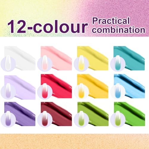 Gradient Painting Gel, 12 Bright Colors Ombre Gel Nail Polish for Pigment Pat Aura Nails, French Manicure DIY Nail Art,Long-lasting, No-wipe Soak of UV Palette Solar Flare