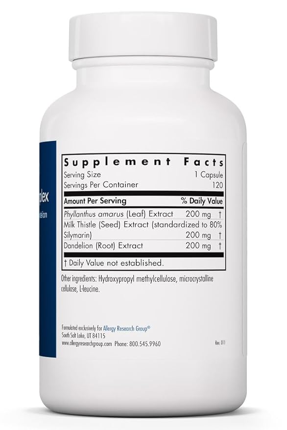 Allergy Research Group Milk Thistle Plus Supplement - Liver Health Support, Milk Thistle, Dandelion, Detox, Cleanse, Vegetarian Capsules - 120 Count