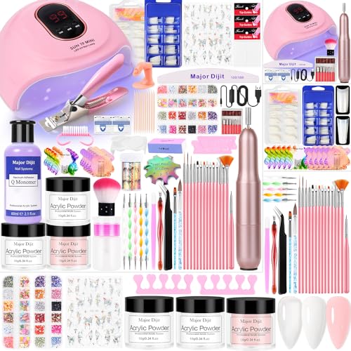 Acrylic Nail Kit Starter Set Acrylic Powder with Nail Drill U V Light Professional Tools with Decoration Everything for Beginners Home Salon Gifts (Clear/White/Nude)
