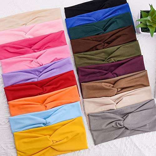 FEQO 18 Pieces Twist Headbands for Women Non-Slip Twisted Turban Stretchy Elastic Colorful Hair Bands for Workout Yoga Sports(Classic Colors)