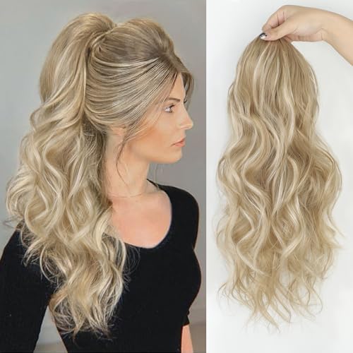 ALXNAN Ponytail Extension,Drawstring Ponytail Hair Extensions Black Long Curly Wave Ponytail for Women