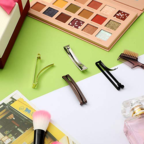 48 Pieces No Slip Metal Hair Clips Hairpin Open Center Metal Barrettes 2.36 x 0.39 Inch Snap Button Hairpin for Women, Gold Silver Black and Coffee