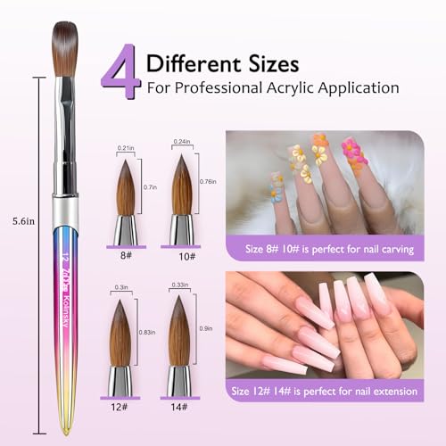 Acrylic Nail Brush - 100% Kolinsky Sable Hair Brush for Acrylic Application - Professional Salon-Grade Tools with Box for Nail Art, Extensions & 3D Carving (Gradient, #12)