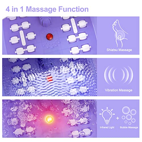 Foot Spa Bath Massager with Heat Bubbles and Vibration Massage and Jets, 16 OZ Tea Tree Oil Foot Soak Epsom Salt, Foot Soaker with Red Light, 22 Massage Rollers, Adjustable Temp -Purple