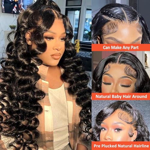 Deep Wave Lace Front Wigs Human Hair 13x4, Raw Human Hair, All-Day Comfort Glueless Pre-Plucked Hairline with Baby Hair, for Women, 180 Density, Natural Color 26 Inch