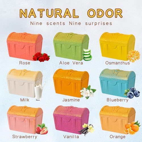 Bath Bombs for Kids with Surprise Toys Inside, 9 Pack Treasure Chest Bath Bombs Gift Set, Handmade Bubble Bath Fizzes Bomb with Toys, for Child-Safe, Fun & Educational, Ideal Gift for Kids