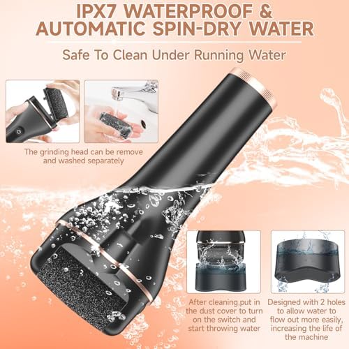 AdamPark Electric Callus Remover for Feet,Rechargeable & Waterproof Pedi File, 2-in-1 Wet/Dry Foot Scrubber for Hard Cracked Dead Skin, Portable Pedicure Tool with Professional Grinding Heads