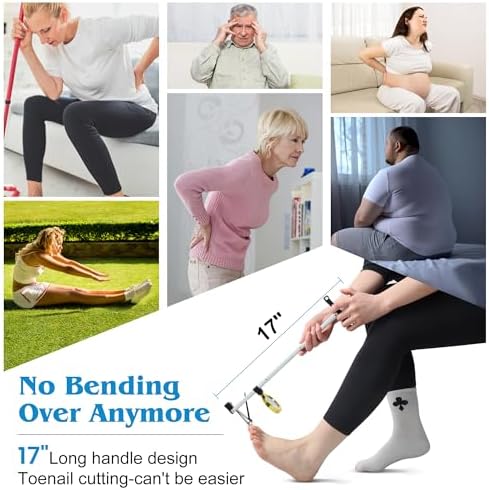 Long Handled Toenail Clippers Wide Jaw Opening, Free Bending, for Thick Nails, for The Seniors, Overweight, Disabled with Arthritis, Easy Reach Pedicure Auxiliary Tools (17" with Magnifier)