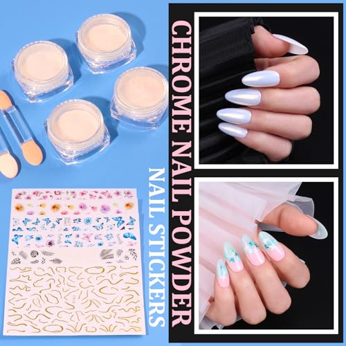 Nail Art Decoration Design Kit: Acrylic Brushes Tools Set with 600 Fake Nail Tips - Chrome Powder Nail Glue & Remover Nail Rhinestones Charms Gems - Press On Supplies Nail Stand Clipper Dotting Tool