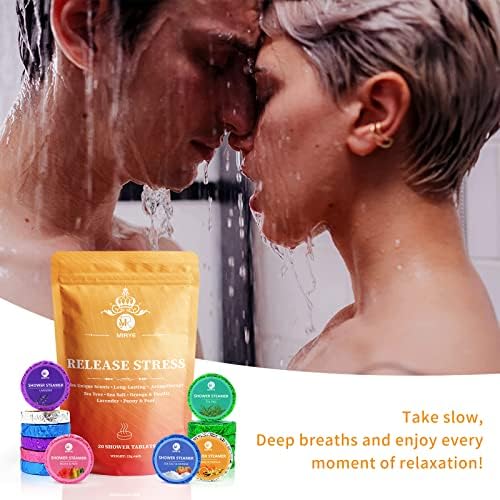 Shower Steamers Aromatherapy for Women and Men, 20-Pack Organic Shower Bombs with Essential Oil, Tea Tree, Orange & Vanilla, Sea Salt, Lavender, Peony & Pear Bath Tablets