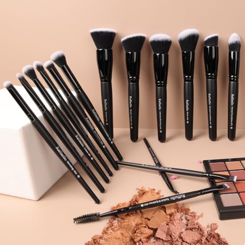 Raffaello Makeup Brushes 15Pcs Makeup Brush Set Premium Synthetic Powder Foundation Contour Blush Concealer Eye Shadow Blending Liner Make Up Brush Kit