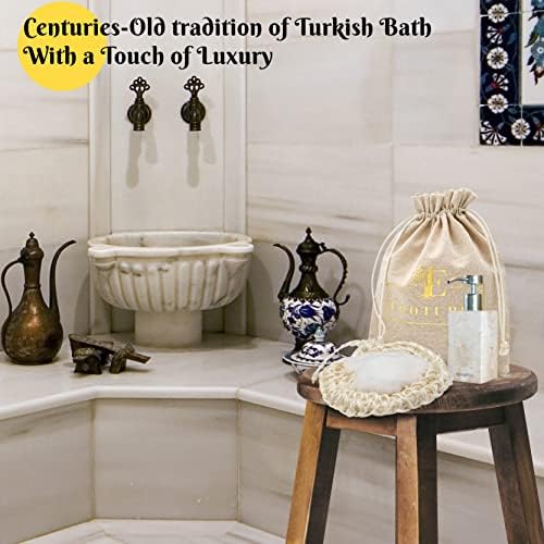 Natural Handwoven Sisal Loofah Body Scrubber - Organic Shower Sponge Made from Premium Agave Fibers - Arabic-Turkish Style with Bar Soap Pouch - Natural Body Scrubber for Men & Women