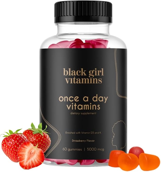 Black Girl Vitamins Once a Day - Womens Multivitamin Gummy - Vitamin A, B, C, E and Zinc. Multivitamin for Women, Immune Support. Vegan, Gluten-Free. Made in The USA (Strawberry, 30 Day Supply)