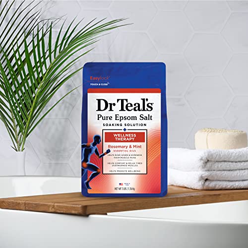 Dr Teal's Pure Epsom Salt Soak, Wellness Therapy with Rosemary & Mint, 3 lbs (Pack of 4)