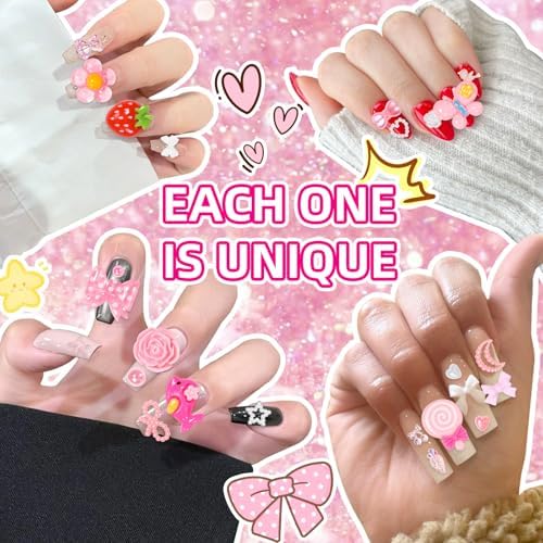 Junk Case Charms Kit, Pink White Pearls Resin Rhinestones Bedazzling Kit, Cute Candy Bear Cartoon Phone Cases Charms, Junk Case Kit with Big Charms with Glue for Crafts Nail Art DIY Accessories