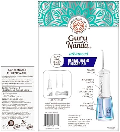 GuruNanda Advanced Water Flosser 2.0 with UV Mode & Concentrated Mouthwash Duo - Fresh Breath & Thorough Plaque Removal for a Brighter Smile