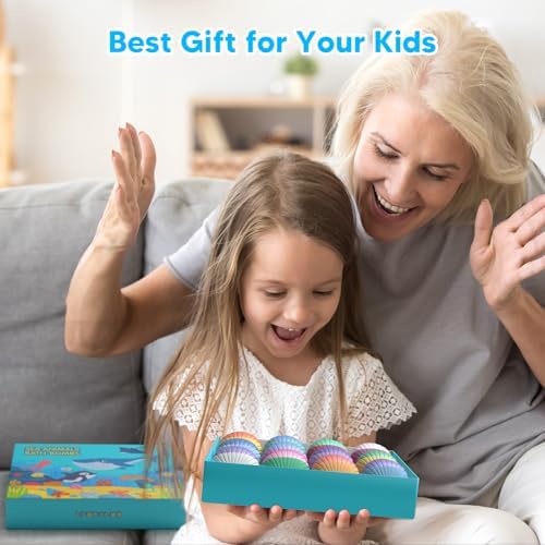 Kids Bath Bombs with Surprise Toys Inside, 12 Pack Shell Organic Bath Bombs for Kids with Ocean Sea Animals for Girls Boys Toddlers, Marine Shark Bath Bomb Gift for Easter Birthday Bubble Bath