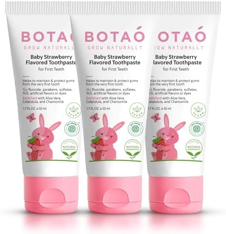 Fluoride Free Baby Toothpaste | Natural Toddler Toothpaste | Strawberry Flavored - Training Toothpaste for Toddlers | EWG Verified, Vegan, SLS Free, Safe to Swallow, Aloe Vera (3 Pack)