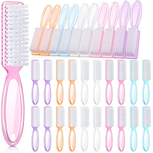 Patelai 30 Pcs Nail Scrubber Brushes Bulk Handle Grip Manicure Brushes for Cleaning Fingernails Pedicure Cleaning Brush for Toes and Fingernail Cleaning(Clear Colors)