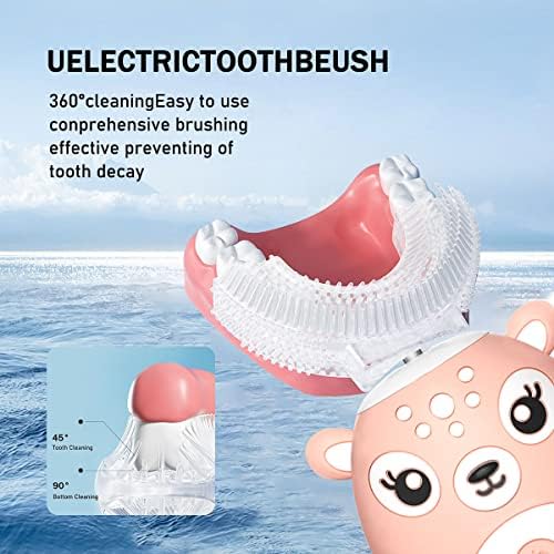 Kids Electric Toothbrushs U Shaped sonic Automatic Toothbrush with 4 Brush Heads, Six Cleaning Modes,Cartoon deer Modeling , full mouth toothbrush for baby