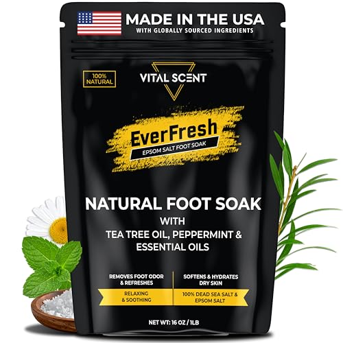 Heavy Duty Tea Tree Oil Foot Soak - Epsom Salt for Soaking for Odor & Footbath to Soften Calluses - Athletes Foot - Nail Discoloration - Relaxing Pedicure Soak - Dry Skin & Rough Heels - 16oz