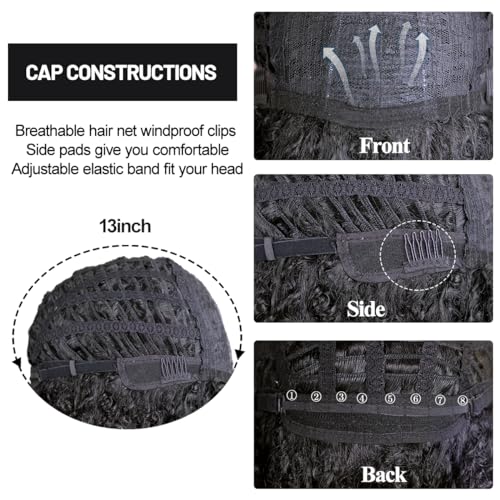 Afro Curly Wig with Bangs 12 Inches Synthetic Afro Wig for Women about 280g/Pcs Heat Resistant Black Short Kinky Curly Wigs for Daily Party