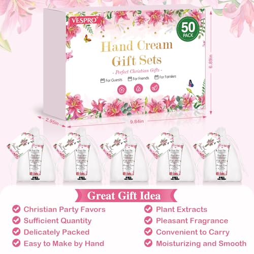 50 Sets Christian Hand Cream Gifts, Christian Gifts for Women, Bible Hand Lotion for Christian Party Favors with Prayer Cards, Bible Verse Prayers Religious Gifts for Women, Birthday Graduation Gifts