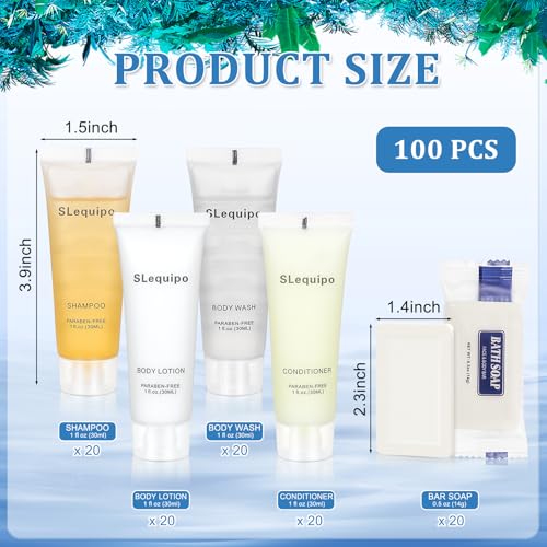 5-IN-1 Hotel Soaps and Toiletries Bulk Set, Hotel Toiletries (100Pcs) 5-Piece Set: 20 Bar Soap 0.5oz, 20 Shampoo, 20 Body Wash, 20 Body Lotion, 20 Conditioner - Mini Guest Toiletries Bulk