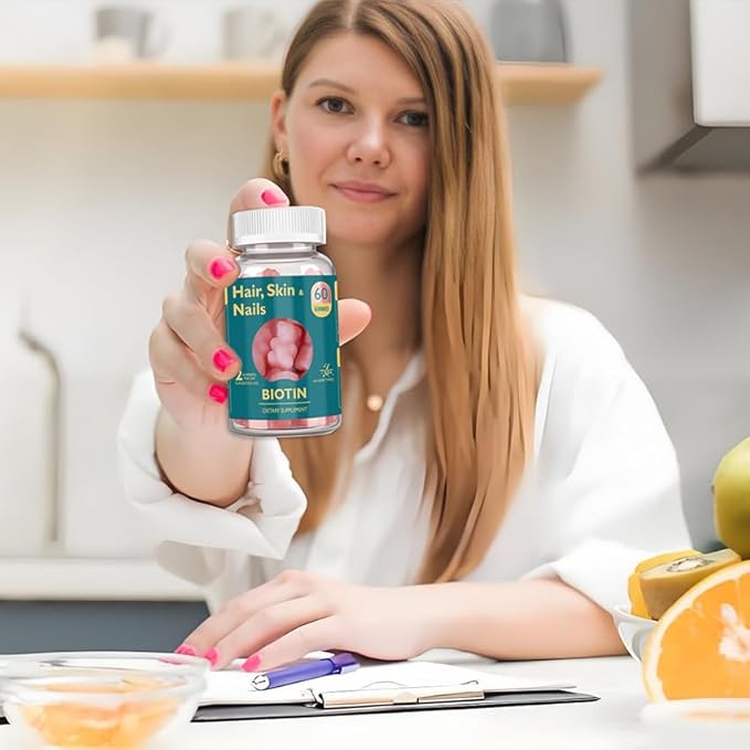 Biotin Gummies, Supports Healthy Hair, Skin & Nails, Vegan Vitamins for Women & Men, Supports Hair Growth and Stronger Nails,Healthy Skin, 30 Day Supply