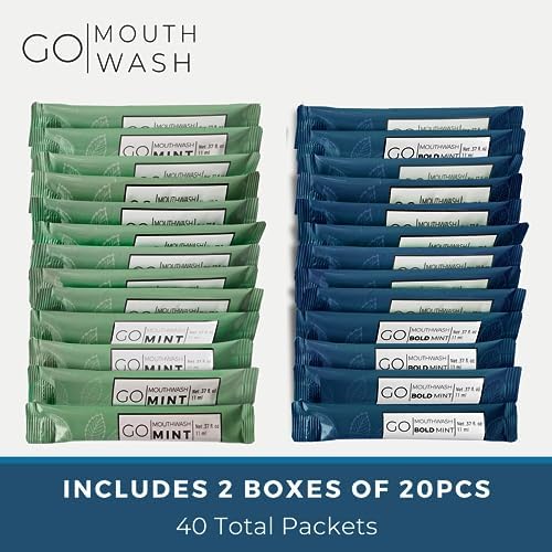Bold Mint GO Travel Size Mouthwash Packets – Individual Mini Mouthwash for Fresh Breath - Smart Single Packet Design to Reduce Travel Bottle Waste.
