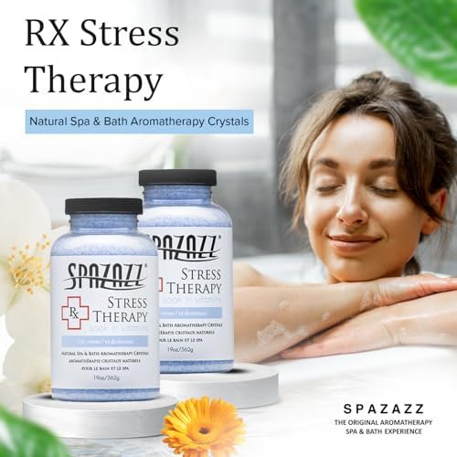 Spazazz Rx Stress Therapy Natural Spa & Bath Salt Aromatherapy Crystals- 2 Pack 19oz De-Stress - Calming & Relaxing Natural Aroma & Magnesium Mineral Bathing Salts - Safe for Your Hot Tub