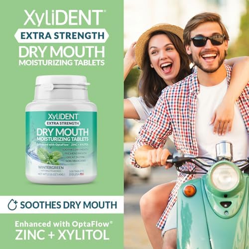 Extra Strength Xylitol Tablets for Dry Mouth Relief - Stimulates Saliva, Freshens Breath, Reduces Acid Production, Fast Acting Relief, 100 Count (Wintergreen)