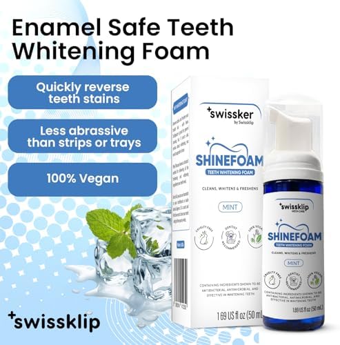 Swissklip Teeth Whitening Foam | Mint Flavor Whitening Toothpaste | Teeth Whitener I Professional Teeth Whitening Kit | 100% Vegan - Made in USA - 1.69 oz - Pack 1