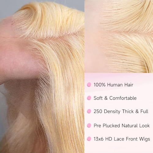 613 Lace Front Wig Human Hair 250 Density Blonde Wig Human Hair 13x6 HD Lace Frontal Wigs Body Wave Lace Front Wigs Human Hair Pre Plucked 613 30 Inch