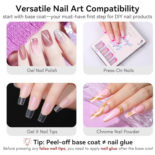 Makartt Gel Polish Peel Off Base Gel- 15ml x 2, UV LED Nail Lamp Needed Peelable Base Coat, No Filing or Soaking Required, Easy Removal for Nail Practice Beginners DIY Manicures at Home