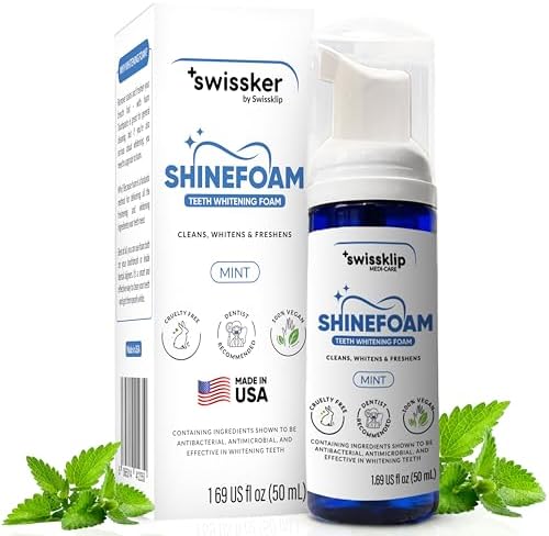 Swissklip Teeth Whitening Foam | Mint Flavor Whitening Toothpaste | Teeth Whitener I Professional Teeth Whitening Kit | 100% Vegan - Made in USA - 1.69 oz - Pack 1