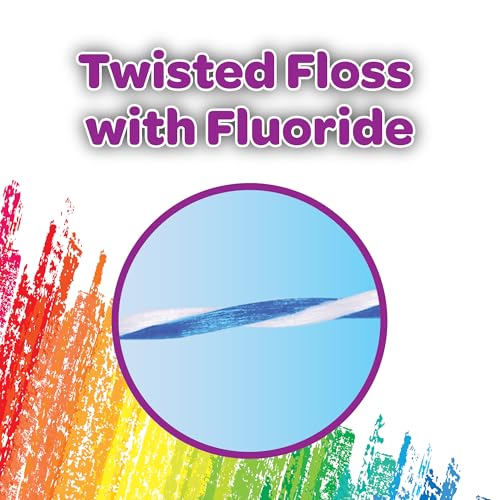 GUM Crayola Twistables Kids Flossers with Fluoride - Designed for Little Hands - Three Fun Fruit Flavors - Easy to Use Kids Floss Picks for Children Ages 3+, 90 Count (Pack of 4)