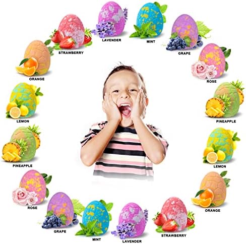 Dinosaur Bath Bombs Gift Set,16 Pack Organic Bath Bomb for Kids with Toys Surprise Inside. Natural Dino Egg Bathbombs Kit for Christmas or Birthday Gift for Girls and Boys