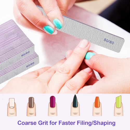 80/80 Grit Nail Files (50 Pack), Heavy Coarse Emery Boards for Acrylic Nails and Gel Nails, 80 Grits Double Sided Nail File Emory Professional Nail Filer Reusable Washable Manicure Square Gray