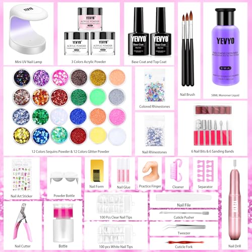 Acrylic Nail Kit with Drill, Acrylic Nail Kit for Beginners with Everything UV Light Nail Art Tools Gift Set for Home Salon