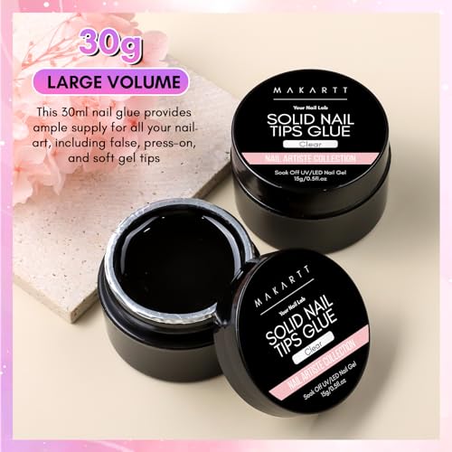 Makartt Solid Nail Glue Gel: Nail Glue for Press on Nails 2pcs, Clear Solid Gel Nail Glue for Nail Tips Strong Fake Nail Bonding Gel Glue for Acrylic Nails Non-Stick Hands Hard Gel for Nail Art 15ml*2