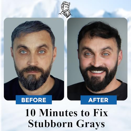 Men's 3-in-1 Black Beard & Hair Dye Shampoo, Instant Grey Darkening Beard Color Shampoo in 10 Minutes, Simpler Gray Reducing Mustache & Beard Dye for Men, with Plant Extract for Healthy Facial Hair