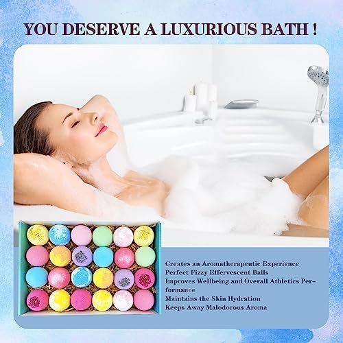 Dry Skin Moisturizer Bath Bombs Gift Set 24, with Relaxing Scents Made from Essential Oils for Bubble and Spa Bath, Handmade Christmas Gifts for Her/Him, Wife, Girlfriend