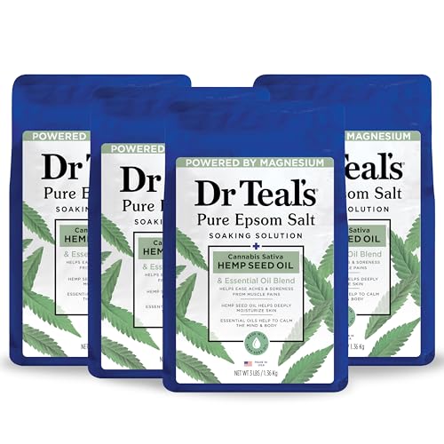 Dr Teal's Epsom Salt Magnesium Soak, Cannabis Sativa Hemp Seed Oil, 3 lbs (Pack of 4)