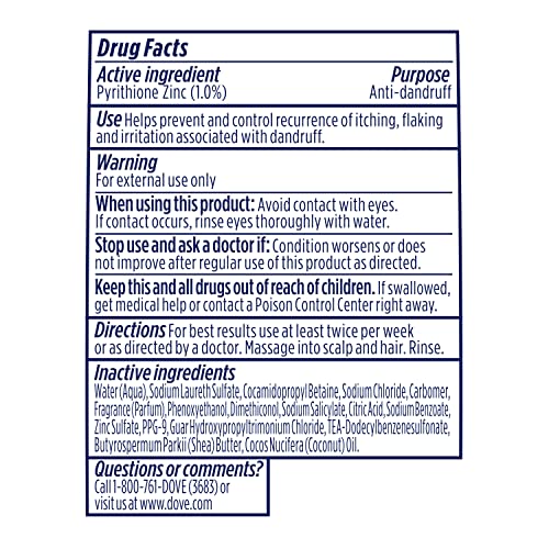 Dove Damage Therapy Derma Shampoo Dryness + Itch Pack of 6 for Flaky Scalp with Pyrithione Zinc and Coconut Oil 12 Fl Oz